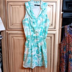 Lauren Ralph Lauren Teal White Tie Front Dress - Size XS - Stretch Waist - Lined